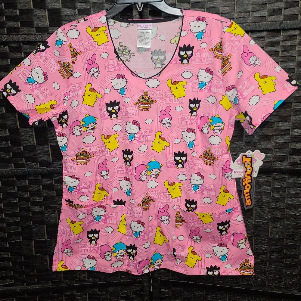 Hello Kitty Cherokee Scrubs Tooniforms Sanrio V Neck Top size M NWT